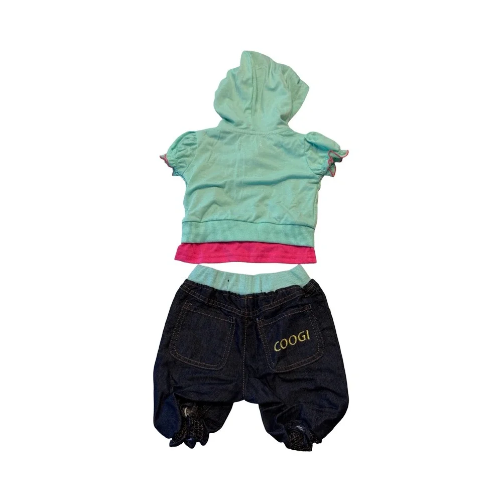 Coogi‎ Baby Girls 3 Piece Set Hoodie Shirt Denim Pants Blue Pink 3/6M